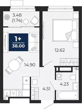 1-комнатная квартира: Тюмень, Арктическая улица, 12 (39.74 м)