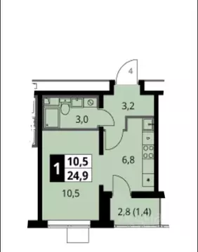 Квартира, студия, 24.9 м