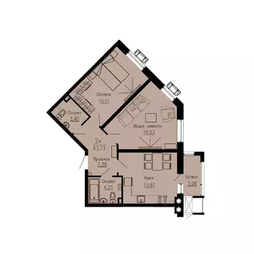 2-к кв. Ставропольский край, Пятигорск Скачки мкр,  (63.73 м)