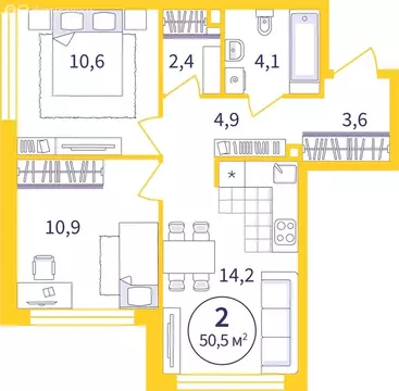 2-комнатная квартира: Екатеринбург, ЖК Астон Реформа (50.51 м)