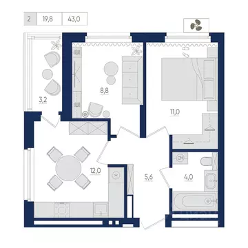 2-к кв. Башкортостан, Уфа ул. Евгения Столярова, 13 (43.0 м)