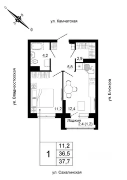 1-к кв. Свердловская область, Екатеринбург ул. Кронштадтская (37.7 м)