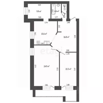 3-к кв. Калужская область, Калуга ул. Кутузова, 14 (87.1 м)