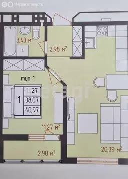 1-комнатная квартира: Анапа, Супсехское шоссе, 39к10 (41 м)