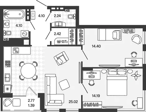 2-к кв. Калининградская область, Гурьевский муниципальный округ, пос. ...