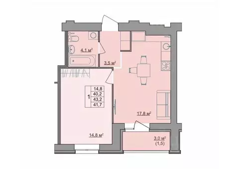 1-к кв. Костромская область, Кострома Магистральная ул., 49А (41.7 м)