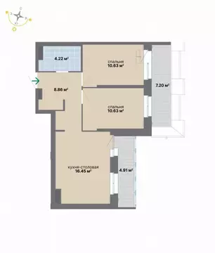 2-к кв. Свердловская область, Екатеринбург ул. Студенческая, 16 (62.9 ...