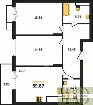 2-к кв. Калининградская область, Гурьевский муниципальный округ, пос. ...