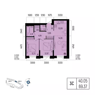3-к кв. Башкортостан, Уфа Глумилино-1 мкр, Новатор жилой комплекс ...