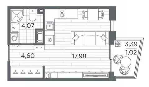 Студия Санкт-Петербург Полюстровский просп., 87 (27.67 м)
