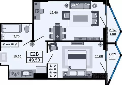 2-к кв. Ростовская область, Ростов-на-Дону Северный мкр, просп. ...