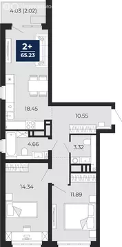 2-комнатная квартира: Тюмень, Арктическая улица, 14 (67.24 м)