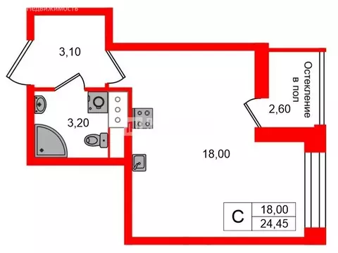 Квартира-студия: Санкт-Петербург, 1-й Предпортовый проезд, 1 (24.45 м)
