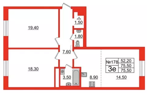 2-к кв. Санкт-Петербург Петровский просп., 9к2 (76.0 м)