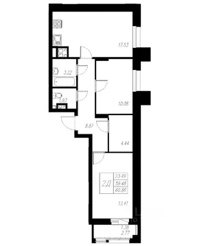 2-к кв. Татарстан, Казань Статный жилой комплекс, 2 (60.86 м)