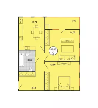 2-к кв. Ставропольский край, Ставрополь № 15 мкр,  (53.86 м)