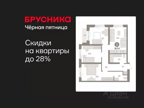 3-к кв. Свердловская область, Екатеринбург пер. Торфяной, 4 (76.7 м)