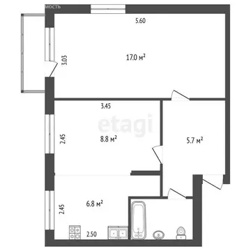 2-комнатная квартира: Омск, Нефтезаводская улица, 36А (40.9 м)