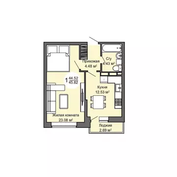 1-к кв. Орловская область, Орел Межквартальная ул., 3 (45.8 м)