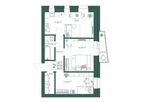 2-к кв. Тверская область, Тверь ул. Коминтерна, 21 (60.7 м)