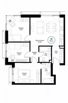 4-к кв. Москва Волгоградский просп., 32/5к2 (71.0 м)