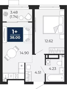 1-комнатная квартира: Тюмень, Арктическая улица, 16 (39.74 м)