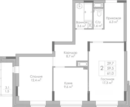 2-к кв. Липецкая область, Липецк Московская ул., 159к1 (61.0 м)