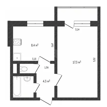 1-к кв. Белгородская область, Белгород ул. Толстого, 37 (53.1 м)
