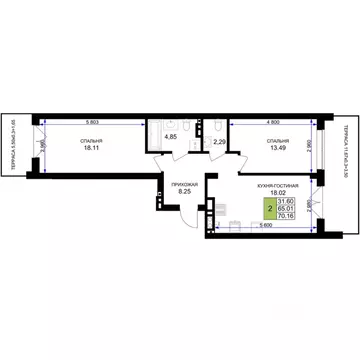 2-к кв. Калининградская область, Гурьевск Включи жилой комплекс (70.16 ...