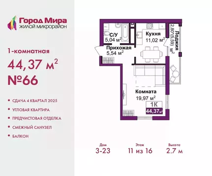 1-к кв. Крым, Симферополь Город Мира жилой комплекс (44.37 м)