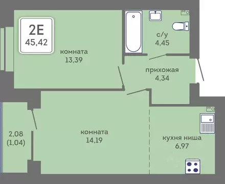 2-к кв. Пермский край, Пермь Кировоградская ул., 28 (45.42 м)