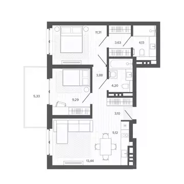 3-к кв. Алтайский край, Барнаул ул. Сизова, 20 (63.43 м)