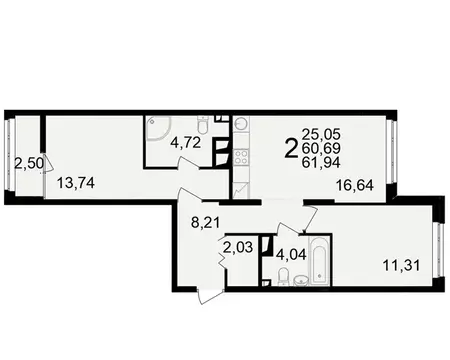 2-к кв. Рязанская область, Рязань ул. Чкалова (60.69 м)