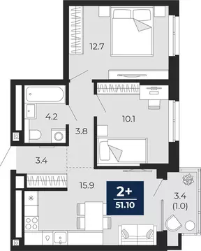2-комнатная квартира: Тюмень, проезд Капитана Куликова, 5 (53.5 м)