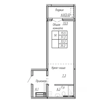 1-к кв. Алтайский край, Барнаул ул. Антона Петрова, 210Б (33.2 м)