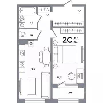 2-к кв. Новосибирская область, Новосибирск Беловежский мкр,  (53.5 м)