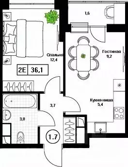 1-к кв. Московская область, Пушкино Пушкино Град жилой комплекс (36.1 ...
