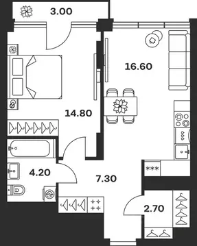 1-к кв. Тульская область, Тула ул. Фридриха Энгельса, 62 (48.6 м)