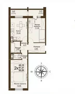 2-к кв. Челябинская область, Челябинский городской округ, пос. ...