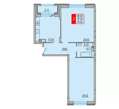 2-к кв. Тверская область, Тверь Петербургское ш. (79.52 м)