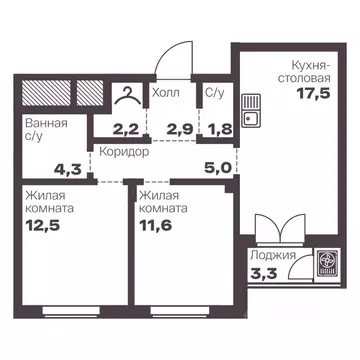 2-к кв. Челябинская область, Челябинск просп. Ленина, 19В (57.8 м)