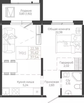 1-к кв. Алтайский край, Барнаул ул. Малахова, 155к1 (37.54 м)