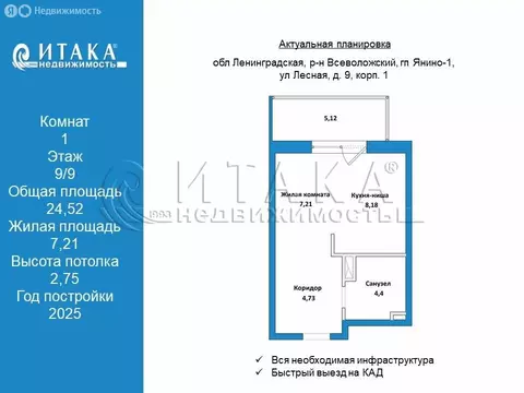 Квартира-студия: Янино-1, ЖК Янила Драйв (24.52 м)