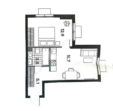 1-комнатная квартира: Москва, улица Красного Маяка, 26к4 (38 м)
