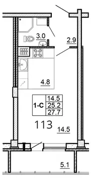 Студия Псковская область, Псков ул. Алексея Алехина, 14 (27.7 м)