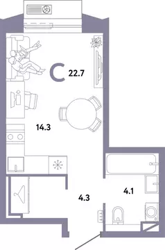 Студия Москва Страна.Заречная жилой комплекс (22.7 м)
