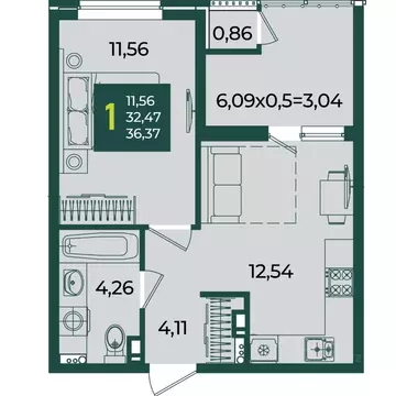 1-к кв. Краснодарский край, Краснодар Образцово мкр,  (36.37 м)