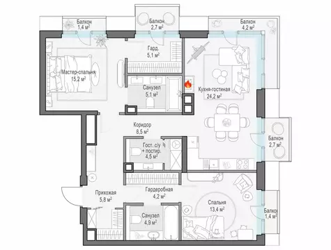 2-комнатная квартира: Москва, Электрический переулок, 1к20Бс24 (94.6 ...
