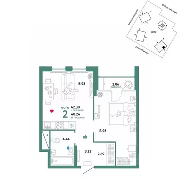 2-к кв. Свердловская область, Екатеринбург тракт Сибирский, 24Д (42.3 ...