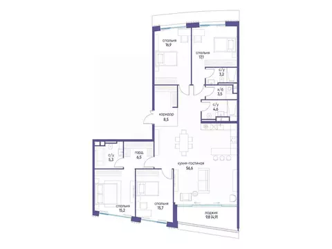 4-к кв. Москва Жилой комплекс остров, 7-й кв-л,  (158.0 м)